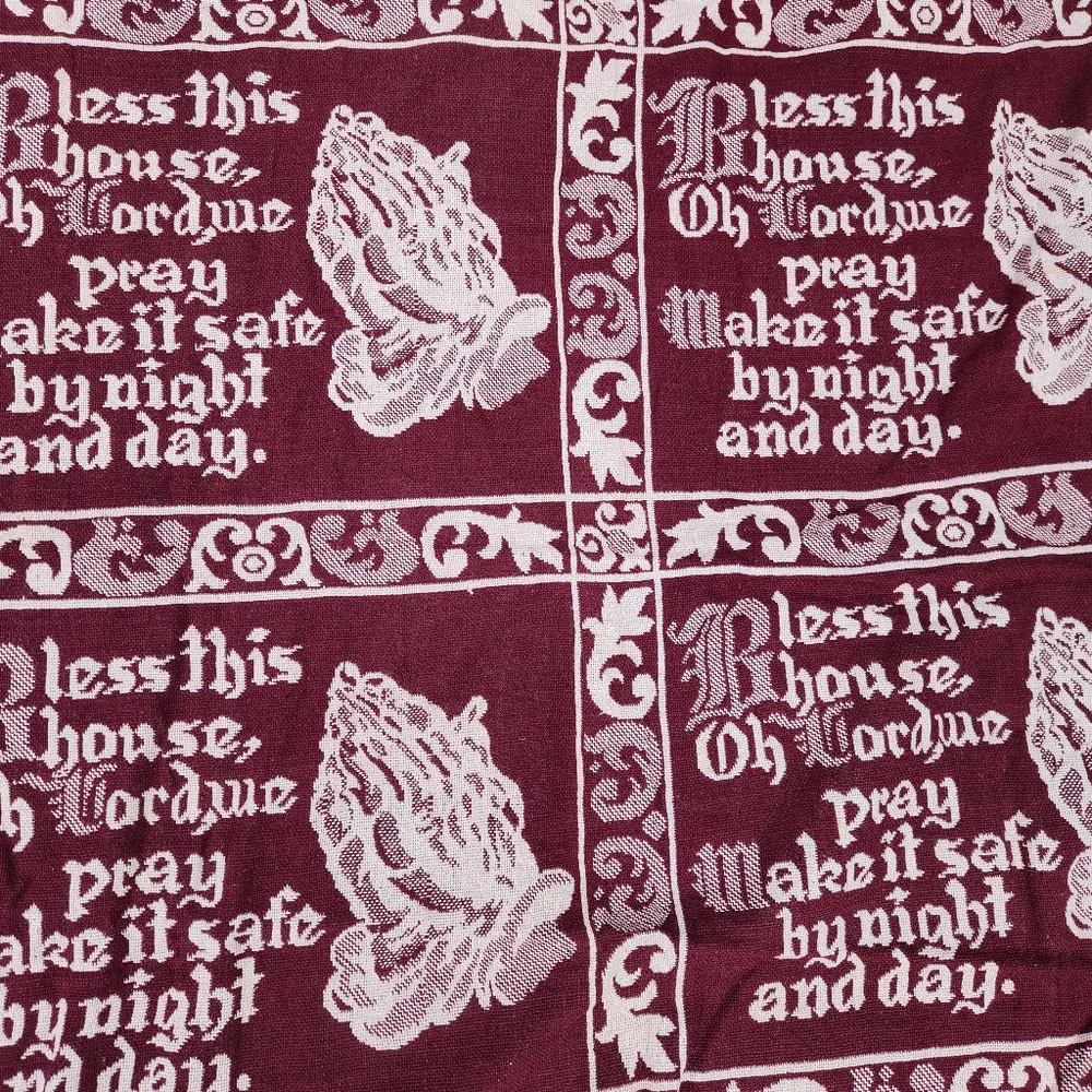 Vintage Tapestry Throw Blanket Fringe Religious Praying Hands Bless This House